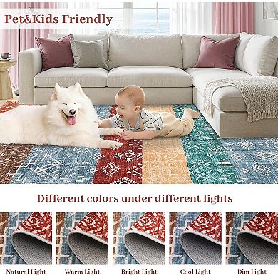 Modern Abstract Patchwork Pattern Printed Living Room Rug Washable Stain Resistant, Non-Slip