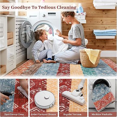 Modern Abstract Patchwork Pattern Printed Living Room Rug Washable Stain Resistant, Non-Slip