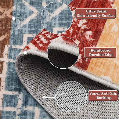 Modern Abstract Patchwork Pattern Printed Living Room Rug Washable Stain Resistant, Non-Slip