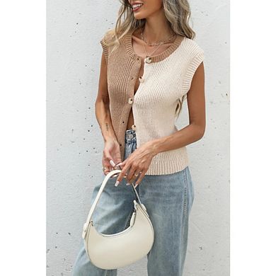 Women's Color Block Knit Tank Top Button Front Sleeveless Sweater