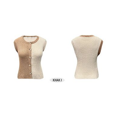 Women's Color Block Knit Tank Top Button Front Sleeveless Sweater