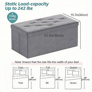 Folding Storage Ottoman Bench Velvet Sturdy Foldable Multifunctional