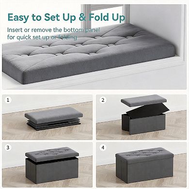 Folding Storage Ottoman Bench Velvet Sturdy Foldable Multifunctional