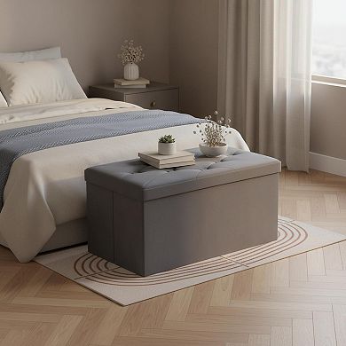 Folding Storage Ottoman Bench Velvet Sturdy Foldable Multifunctional