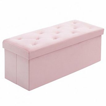 Folding Storage Ottoman Bench Velvet Sturdy Foldable Multifunctional
