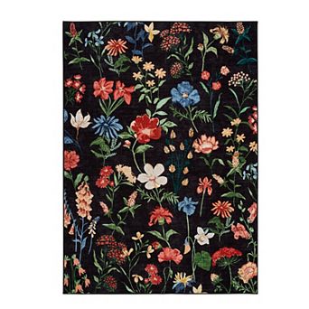 Area Rug for Living Room, Floral Washable Rugs Low Pile, Soft Non Slip Vintage Carpet for Bedroom