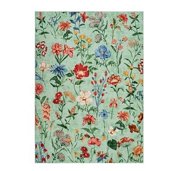 Area Rug for Living Room, Floral Washable Rugs Low Pile, Soft Non Slip Vintage Carpet for Bedroom