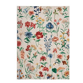 Area Rug for Living Room, Floral Washable Rugs Low Pile, Soft Non Slip Vintage Carpet for Bedroom