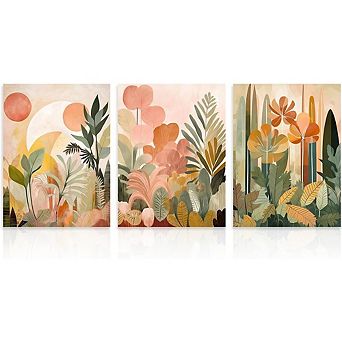 Boho Tropical Jungle Wall Art Set, Abstract Botanical Prints, Modern Decor