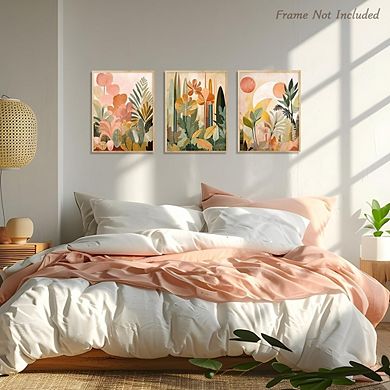 Boho Tropical Jungle Wall Art Set, Abstract Botanical Prints, Modern Decor
