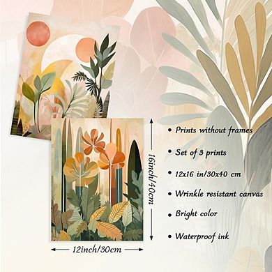 Boho Tropical Jungle Wall Art Set, Abstract Botanical Prints, Modern Decor