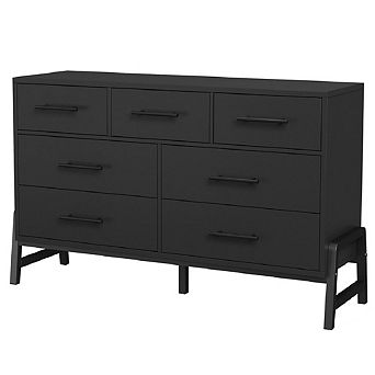 Modern Wooden Chest of 7 Drawers with Wide Tabletop, Anti-Tip Device for Bedroom Living Room