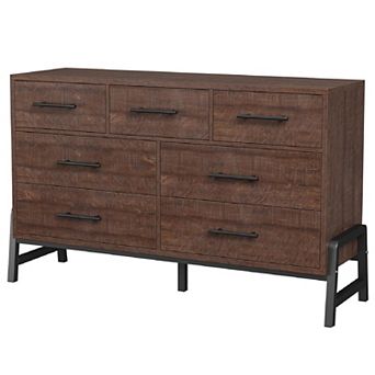 Modern Wooden Chest of 7 Drawers with Wide Tabletop, Anti-Tip Device for Bedroom Living Room