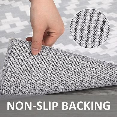 Moroccan Trellis Washable Runner Rug - Non Slip Low Pile Carpet for Entryway Living Room