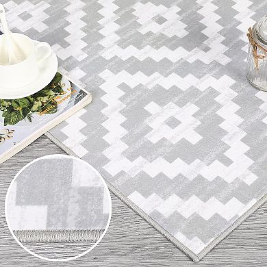 Moroccan Trellis Washable Runner Rug - Non Slip Low Pile Carpet for Entryway Living Room