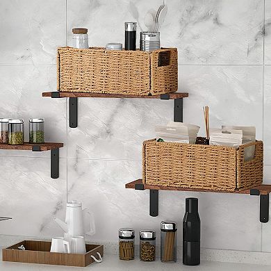 Hand-Woven Wicker Storage Basket Set of 4, Foldable Paper Rope Organizer Bins