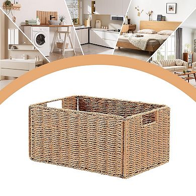 Hand-Woven Wicker Storage Basket Set of 4, Foldable Paper Rope Organizer Bins