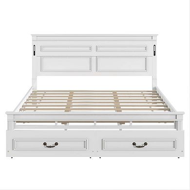 Sailvan Bed with 2 Storage Drawers, Built-in LED Lights, USB Charging Station