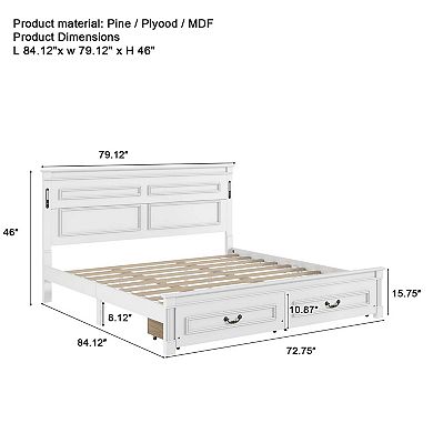 Sailvan Bed with 2 Storage Drawers, Built-in LED Lights, USB Charging Station