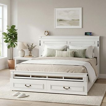Sailvan Bed with 2 Storage Drawers, Built-in LED Lights, USB Charging Station