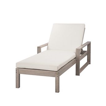 Eazegath Outdoor Wood 5-Position Adjustable Chaise Lounge Chair with Cushions and Armrests