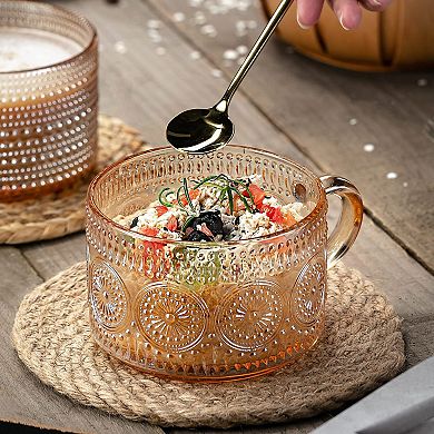 Vintage Embossed Glass Coffee Tea Mugs Set— Mother's Day Gift