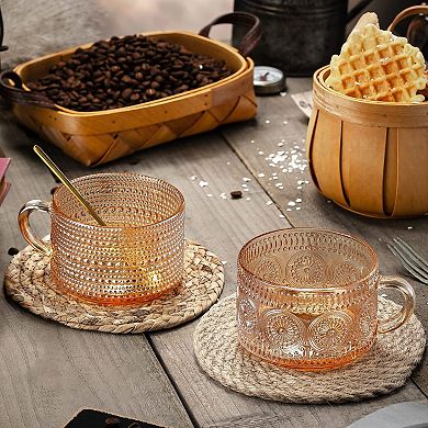 Vintage Embossed Glass Coffee Tea Mugs Set— Mother's Day Gift