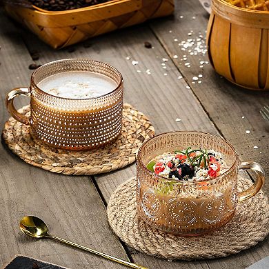 Vintage Embossed Glass Coffee Tea Mugs Set— Mother's Day Gift
