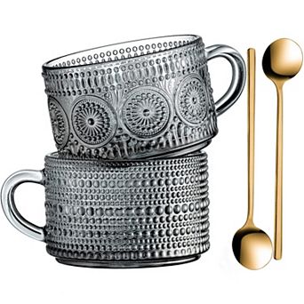 Vintage Embossed Glass Coffee Tea Mugs Set— Mother's Day Gift