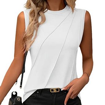 Women's Tank Tops Summer Dressy Casual Crewneck Sleeveless Business Blouses Pleated Shirts