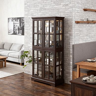 Eazegath Antique Curio Glass Display Storage Cabinet with 4 Adjustable Shelves and E26 Bulb