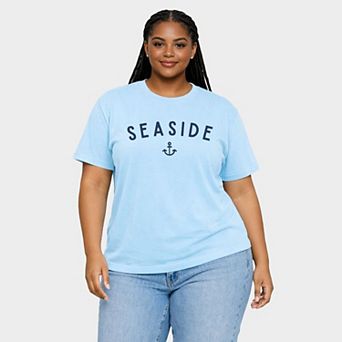 Seaside Anchor - Women's Plus Sized Garment Dyed Graphic T-Shirt