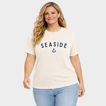 Seaside Anchor - Women's Plus Sized Garment Dyed Graphic T-Shirt