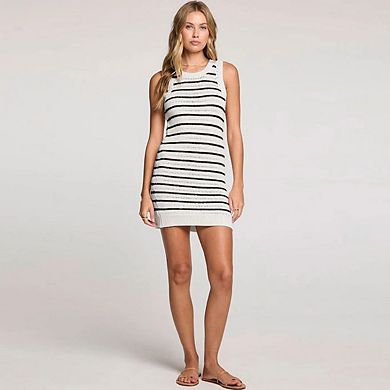 Women's Striped Knit Sleeveless Mini Dress with Crew Neck