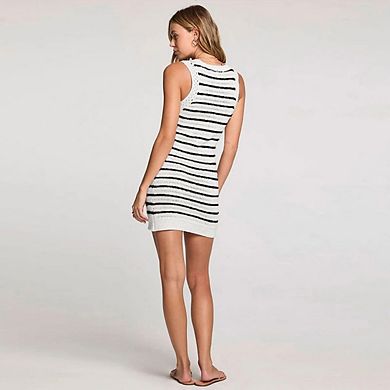Women's Striped Knit Sleeveless Mini Dress with Crew Neck