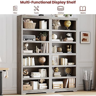 6-Tier Bookshelf, Farmhouse Bookcase with Adjustable Shelves, Open Display Storage Rack for Home