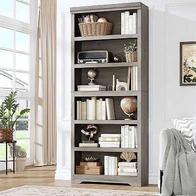 6-Tier Bookshelf, Farmhouse Bookcase with Adjustable Shelves, Open Display Storage Rack for Home
