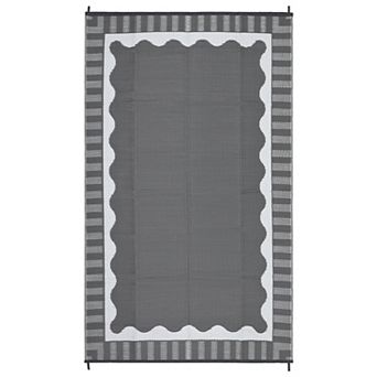 Reversible Outdoor Rug,Straw Carpet, Scalloped Border Foldable Mat for Patio Backyard Balcony