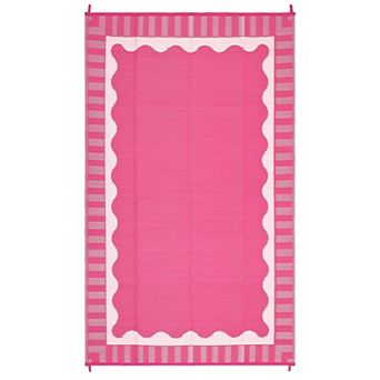 Reversible Outdoor Rug,Straw Carpet, Scalloped Border Foldable Mat for Patio Backyard Balcony