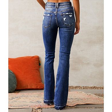 Women's High Waisted Jeans Flare Bell Bottom Retro Stretch Bootcut Casual Denim Pants