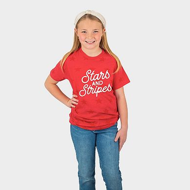 Stars and Stripes Slanted Cursive Puff Print - Youth Short Sleeve Star Tee