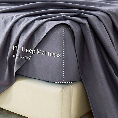 100% Cotton Flannel Bed Sheet Set, Ultra Soft, All Season, Deep Pocket