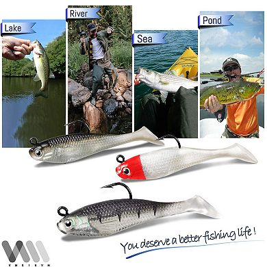 5pcs-3.15inch Soft Swimbaits Pre-rigged Jig Heads Paddle Tail Sinking Bait