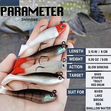 5pcs-3.15inch Soft Swimbaits Pre-rigged Jig Heads Paddle Tail Sinking Bait