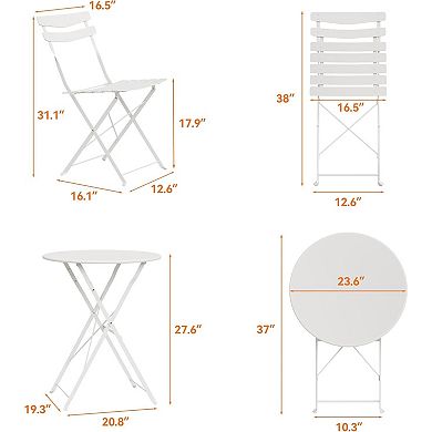 Folding 3-Piece Patio Bistro Set, Metal Table & Chairs Space-Saving, No Assembly, Indoor/Outdoor