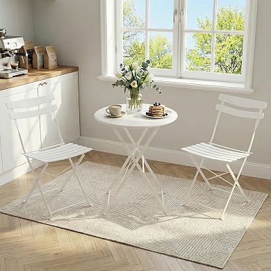 Folding 3-Piece Patio Bistro Set, Metal Table & Chairs Space-Saving, No Assembly, Indoor/Outdoor