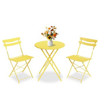 Folding 3 pc Patio Bistro Set, Metal Table & Chairs Space-Saving, No Assembly, Indoor/Outdoor