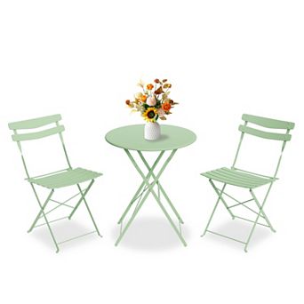 Folding 3 pc Patio Bistro Set, Metal Table & Chairs Space-Saving, No Assembly, Indoor/Outdoor