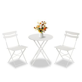 Folding 3 pc Patio Bistro Set, Metal Table & Chairs Space-Saving, No Assembly, Indoor/Outdoor
