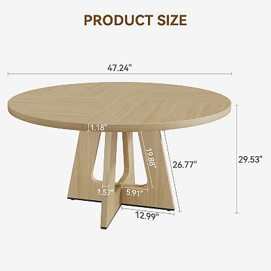 Farmhouse Round Dining Table 47 Inch for 4 to 6, Kitchen Table with Wooden Top & Pedestal Base